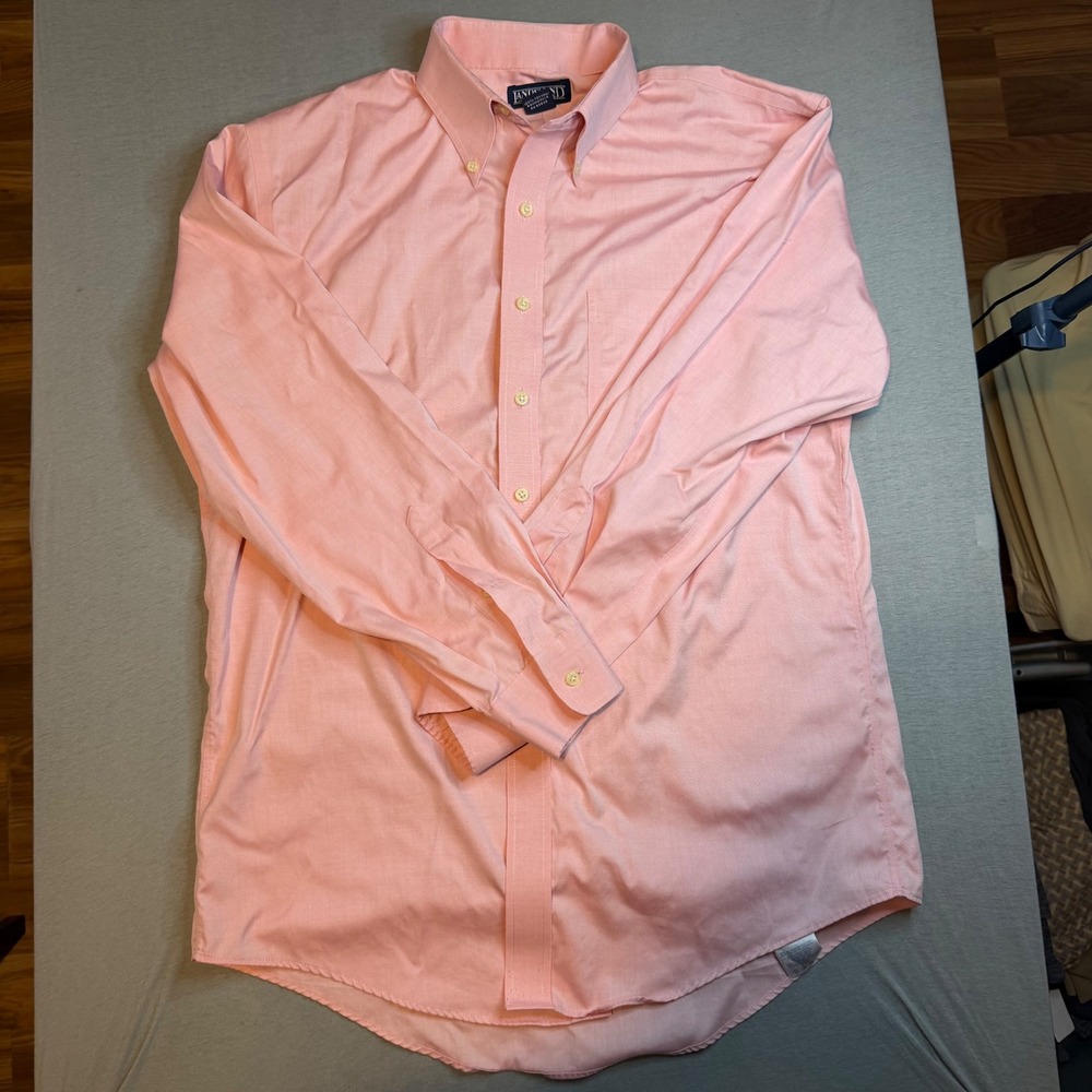Lands End Mens Pink Wrinkle Free Oxford Button Down Shirt 15.5 33 Regular - Picture 2 of 6